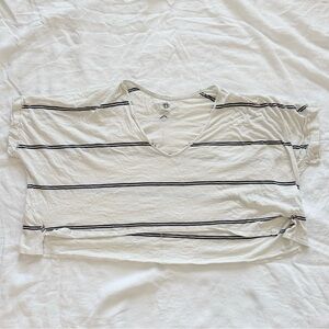 Free People Oversized V-Neck Cropped Shirt, Black Stripes on Off-White